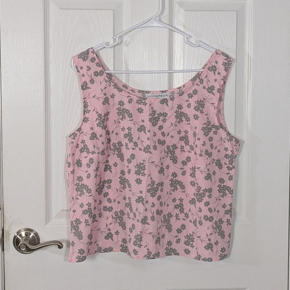 Vintage Sag Harbor‎ Floral Pink Sleeveless Tank Blouse Size 14